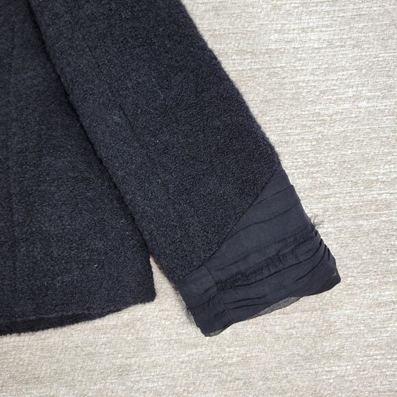 Alice + Olivia Boucle Wool Jacket Womens M Black Silk Crepe Trim Cropped Buttons - Picture 15 of 16